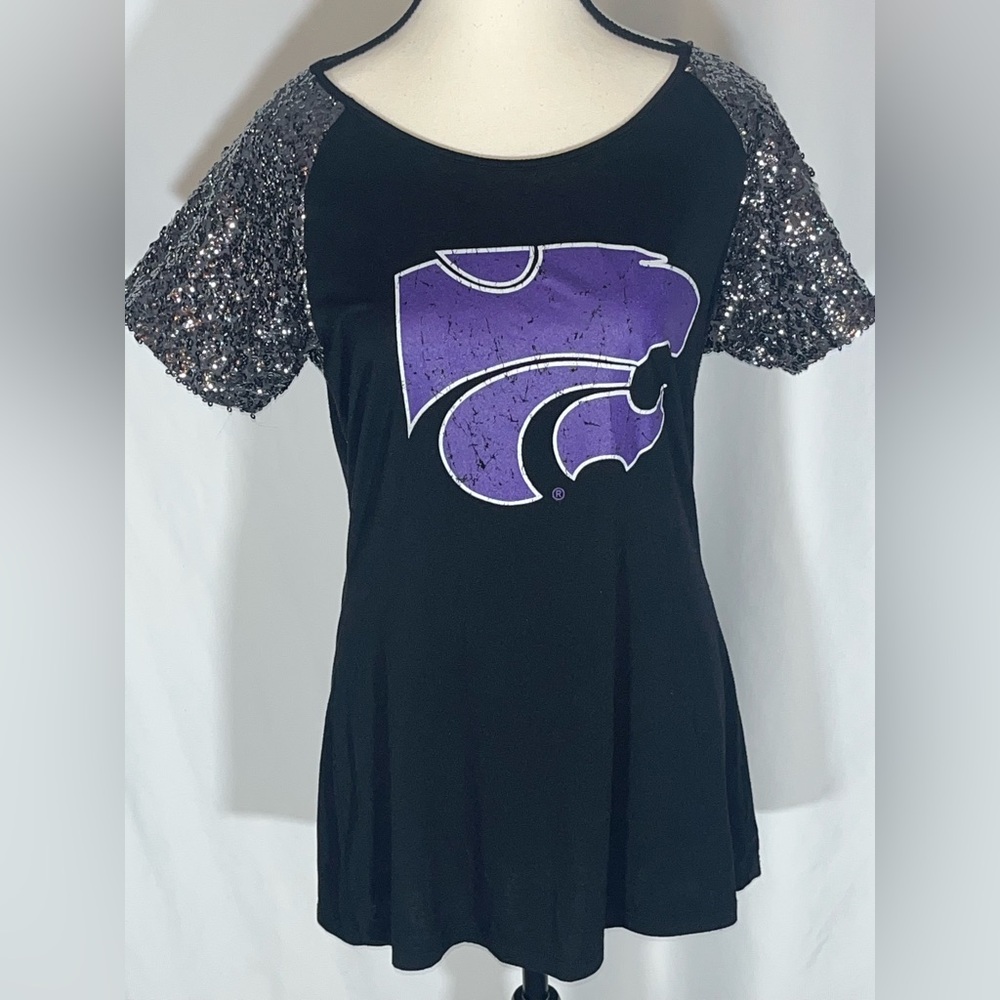 Gameday Couture Short Raglan Sleeves Silver Sequins Kansas State Wildcats Shirt